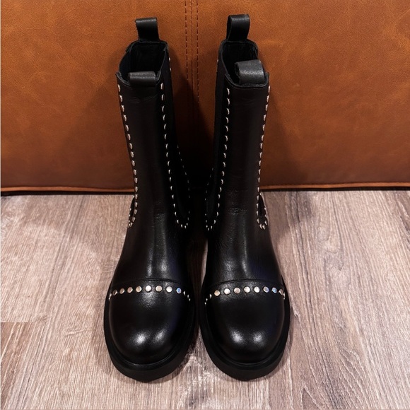 SAINT + SOFIA Black Leather Silver Studded Chelsea Boots Size 38 (US 7) LIKE NEW - Picture 13 of 14